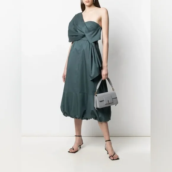 TIBI Eco One Shoulder Dress In Green Size 6 NWT Organic Cotton Party Holiday - Picture 3 of 14